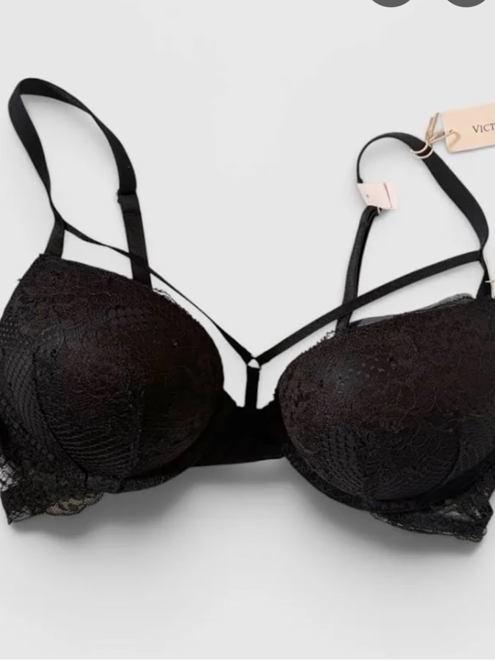 Victoria's Secret Black Lace Plunge Strappy Push-Up Bra